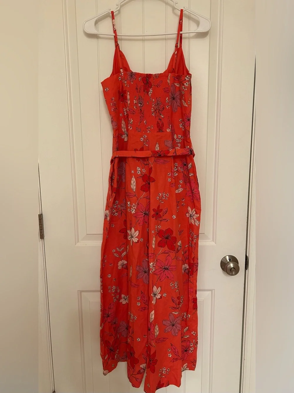 Banana Republic Floral Spaghetti-Strap Wide-Leg Crop Jumpsuit in Coral Size 8